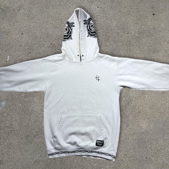 Y2K Men's White Sketchy Tank Hoodie Embroidery Skater Retro Size M 21x27 - Picture 1 of 7
